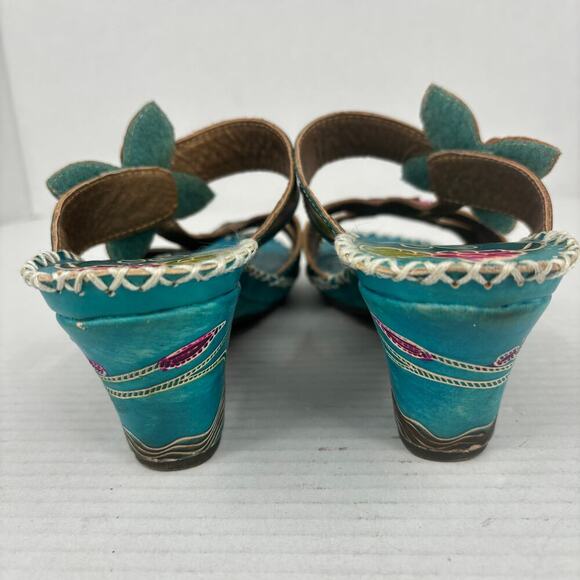 Elite by Corkys Poppy Sandals Womens Size 8 Turquoise Leather Floral Embellished - Picture 11 of 13
